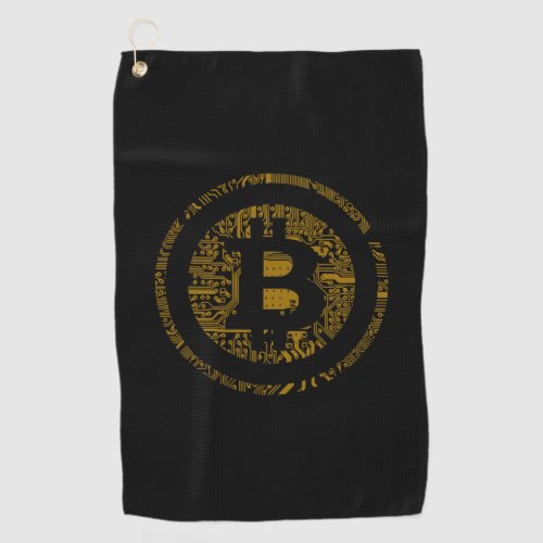 Black Bitcoin Circuitry Golf Towel