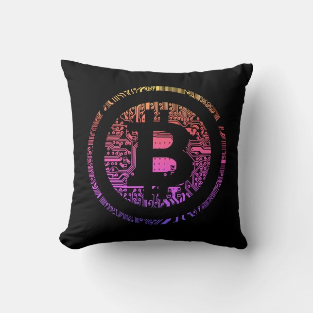 Black Bitcoin Circuitry Ipanema Throw Pillow (Front)