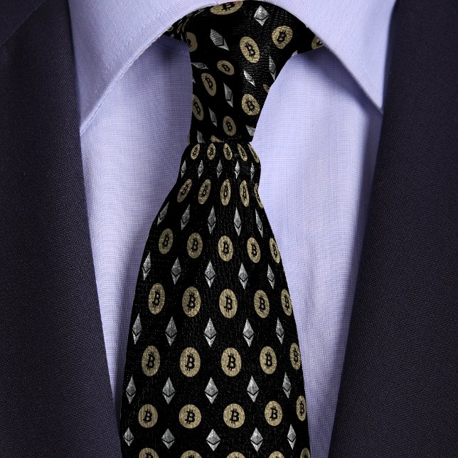 Black Bitcoin Ethereum Crypto Icons Neck Tie (Creator Uploaded)