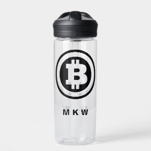 Black Bitcoin Logo Symbol Monogrammed Water Bottle