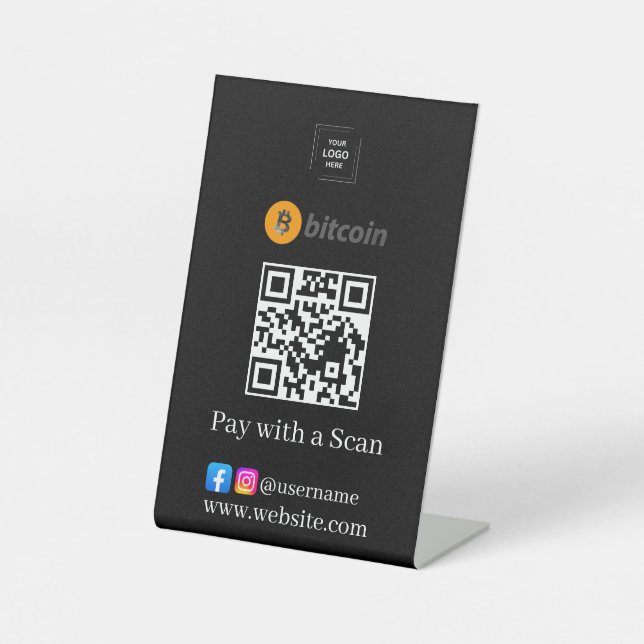 Black Bitcoin QR Code Scan to Pay Pedestal Sign (Front)