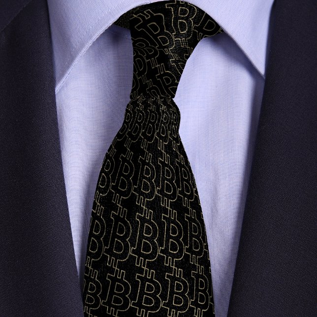 Black Bitcoin Symbol Outline Pattern Neck Tie (Creator Uploaded)