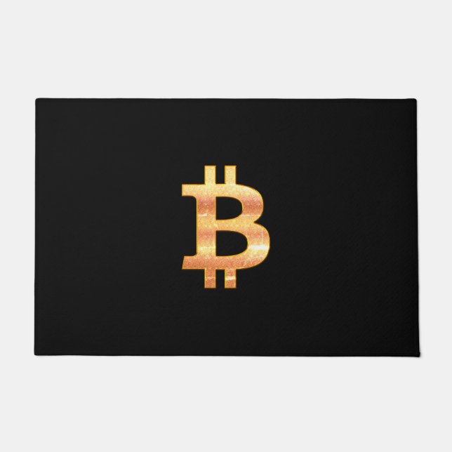 Black Bitcoin Vendredi Door Mat (Front)