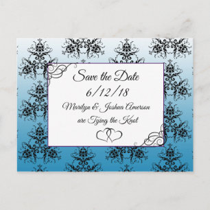 Black Black Damask Wedding Save the Date Postcard