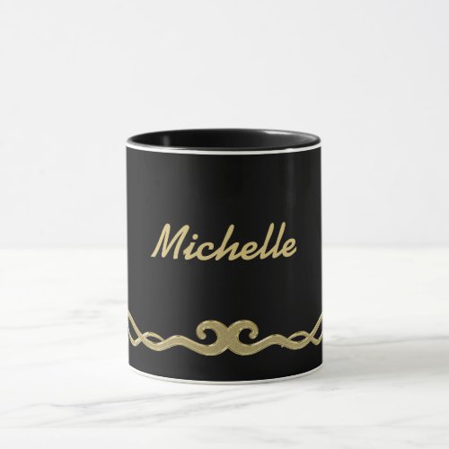 Black_black simply elegant gold flourish TEMPLATE Mug