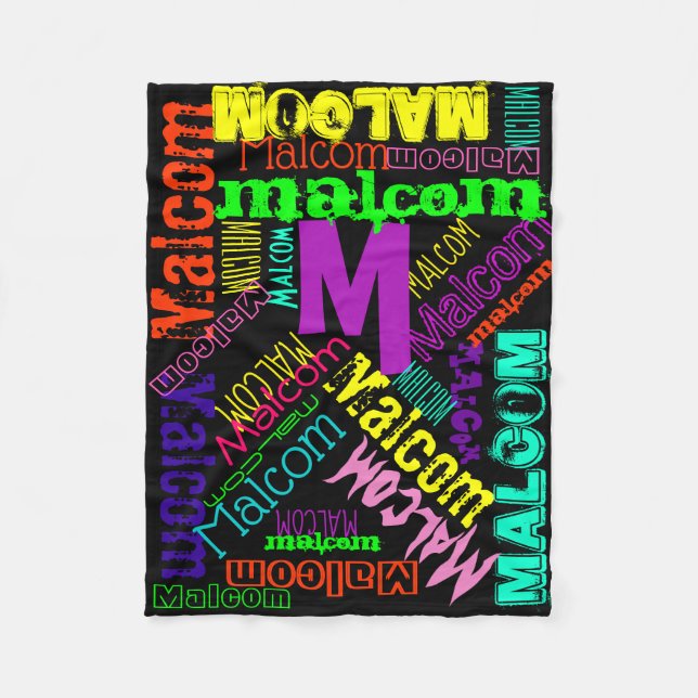 Black Blanket Colorful Bright Neon Name Collage (Front)