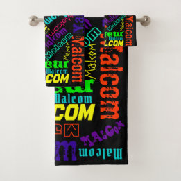 Black Blanket Colorful Bright Neon Name Collage Bath Towel Set