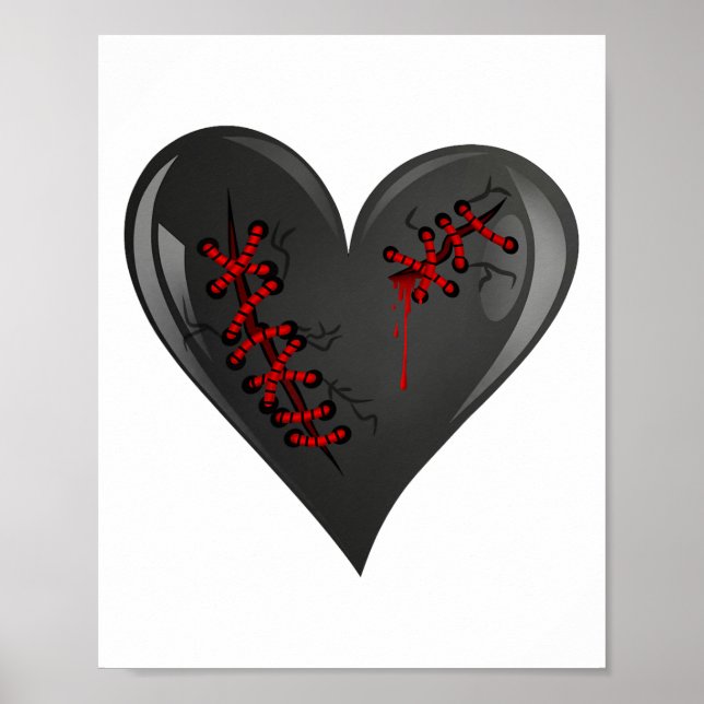 Black Bleeding Cut Open Broken Healing Heart Goth  Poster (Front)