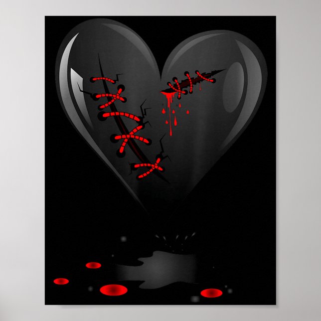 Black Bleeding Cut Open Broken Healing Heart Goth  Poster (Front)