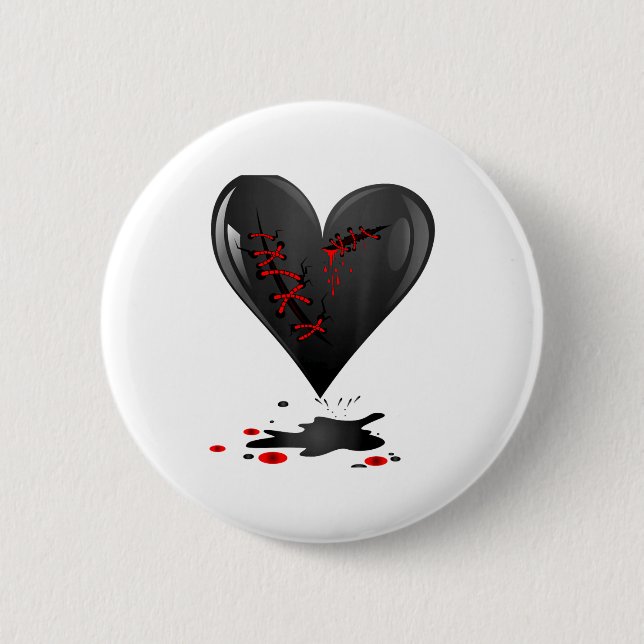 Black Bleeding Cut Open Broken Heart Goth Valentin Button (Front)