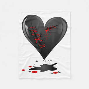 Black Bleeding Cut Open Broken Heart Goth Valentin Fleece Blanket