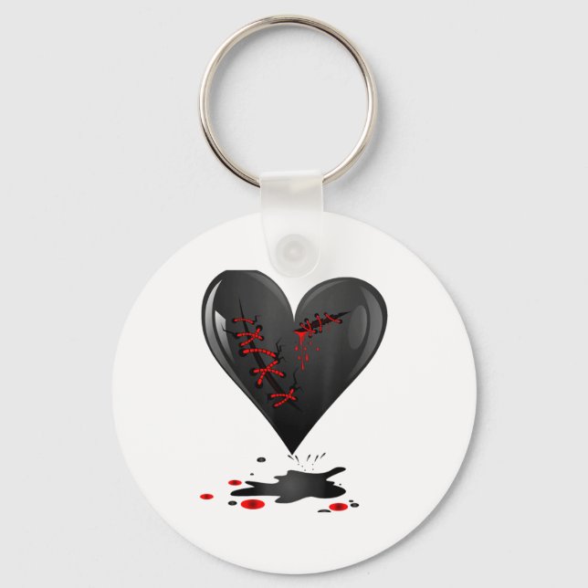 Black Bleeding Cut Open Broken Heart Goth Valentin Keychain (Front)