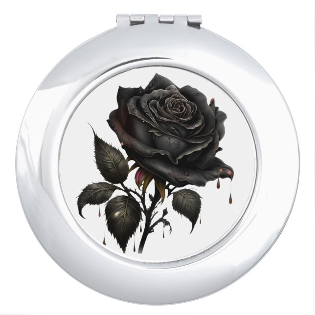 Black Bleeding Gothic Rose Compact Mirror (Front)