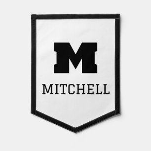 Black Block Letter Personalized Monogram Pennant
