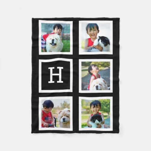 Black Block Personalized Photo Collage Monogrammed Fleece Blanket