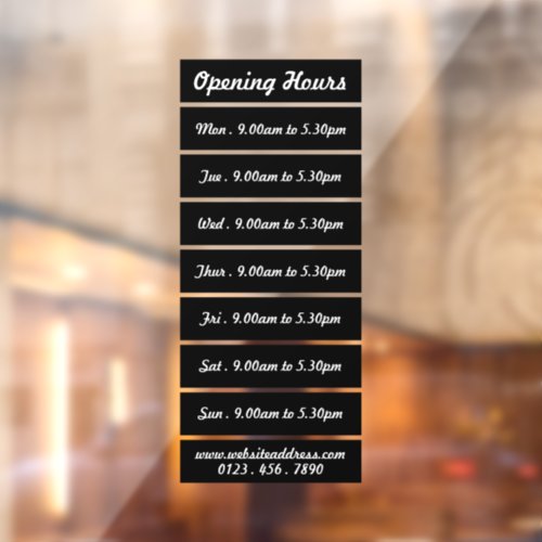 Black Block Style Opening Hours Window Cling