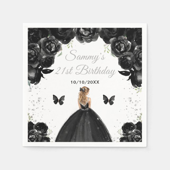 Black Blonde Hair Princess Birthday Party Napkins (Front)