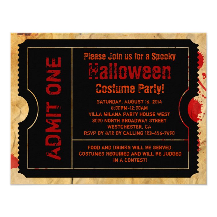 Black Blood Splatter Halloween Ticket Invitations