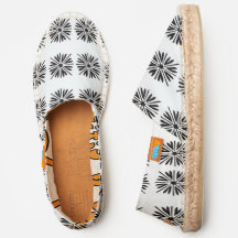 Black Blossoms On White Canvas Slip On Shoes