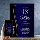 Black Blue 18th Birthday Party Invitation<br><div class="desc">Invite your friends and loved ones with this modern black and blue 18th birthday party invitation. The customizable text area in this invitation template allows you to effortlessly include all the necessary details for your special birthday celebration, including the date, time, venue, and RSVP information. A variety of paper types...</div>
