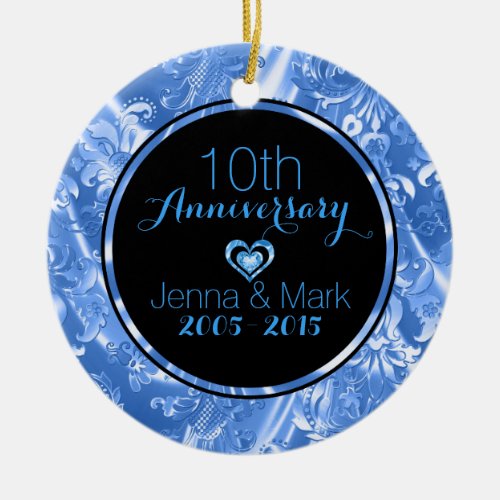 Black  Blue 50th Wedding Anniversary Ornament