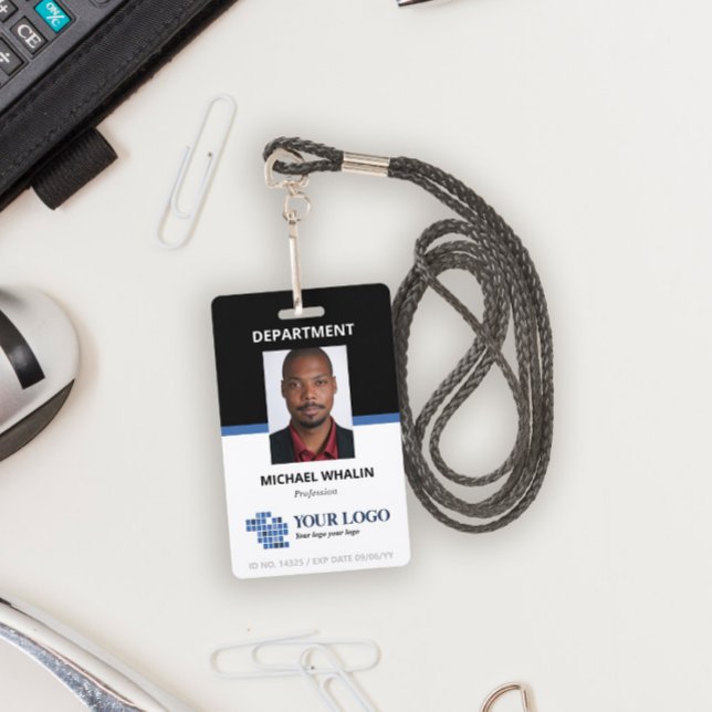 Black Blue Add Your Logo & Photo ID Badge (Creator Uploaded)