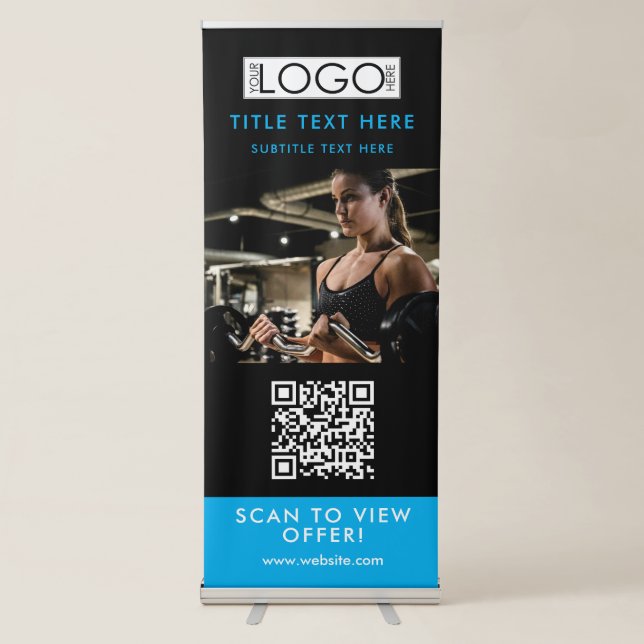 Black & Blue All Purpose QR Code Business Logo Retractable Banner (Front)
