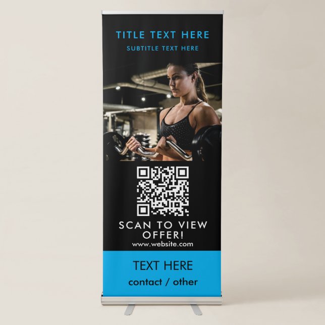 Black & Blue All Purpose QR Code Business Retractable Banner (Front)