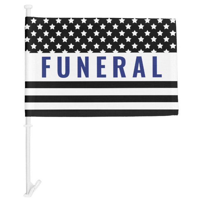 Black Blue American Star Stripe Funeral Procession Car Flag (Front)