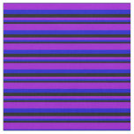 [ Thumbnail: Black, Blue, and Dark Violet Lines Pattern Fabric ]