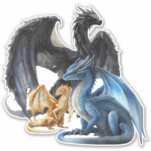 Black Blue and Gold Dragons Sticker (Front)
