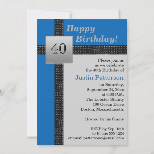 Black, Blue, and Gray 40th Birthday Invitation