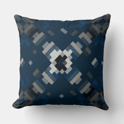Black Blue and Gray Geometric Abstract Throw Pillow