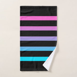Black, blue and pink stripes bath towel set