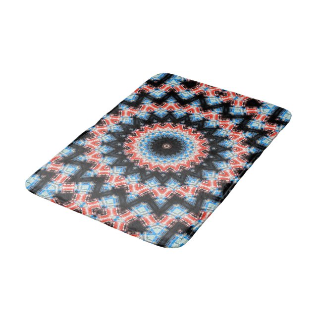 Black, blue and red Mandala Star Bath Mat (Angled)