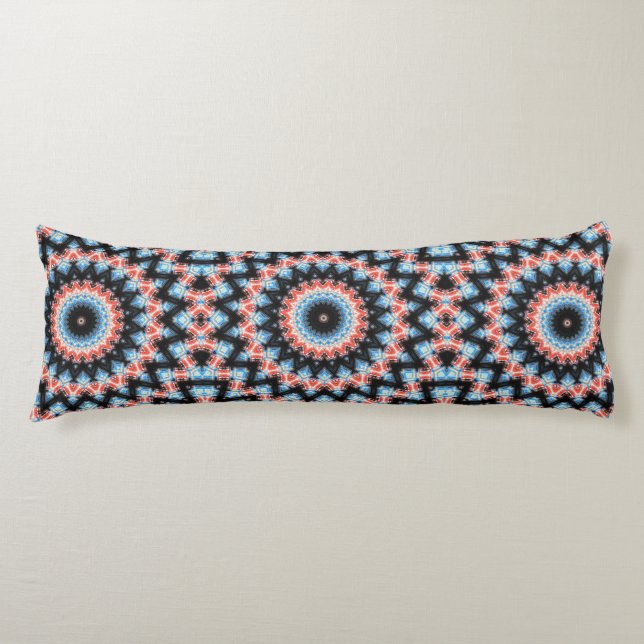 Black, blue and red Mandala Star Body Pillow (Front)