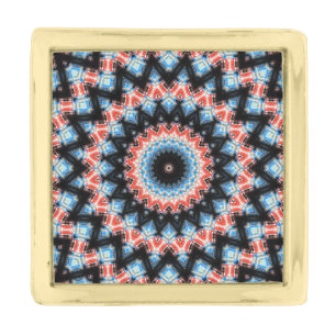 Black, blue and red Mandala Star Gold Finish Lapel Pin