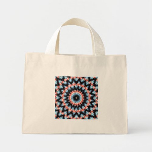 Black blue and red Mandala Star Mini Tote Bag