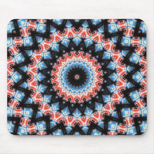 Black, blue and red Mandala Star Mouse Pad (Front)