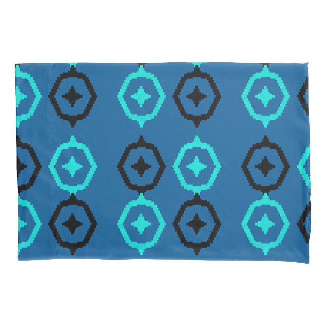 Black Blue and Turquoise Aztec Ikat Pillow Case (Front)