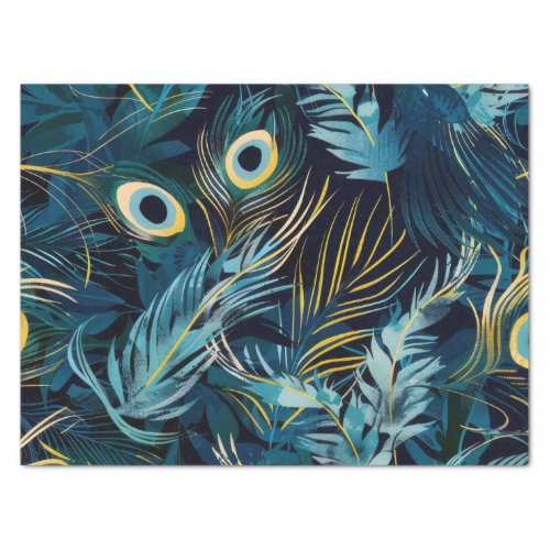 Black blue and yellow peacock feathers pattern tissue paper