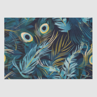 Black, blue and yellow peacock feathers pattern tissue paper
