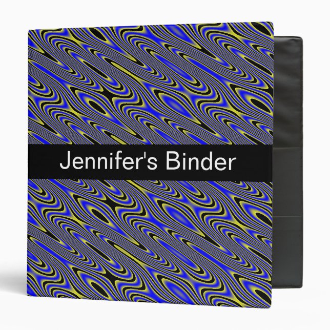 Black blue and Yellow Swirly Pattern Custom 3 Ring Binder (Front/Inside)