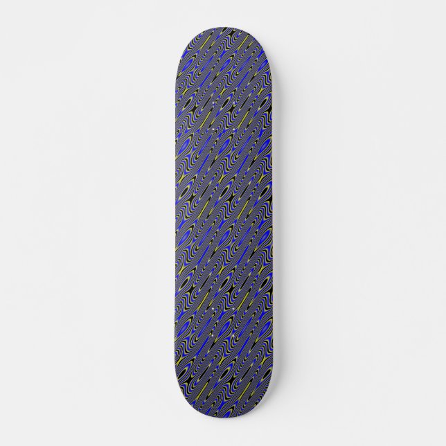 Black blue and Yellow Swirly Pattern Skateboard Deck (Front)