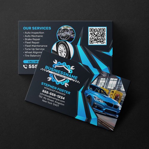 Black  Blue Automotive Auto Detailing Car Repair Business Card