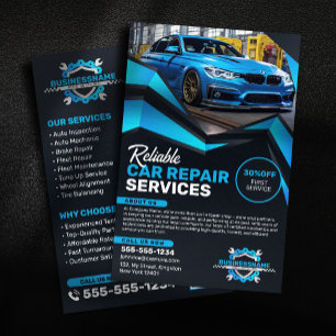 Black & Blue Automotive Auto Detailing Car Repair Flyer