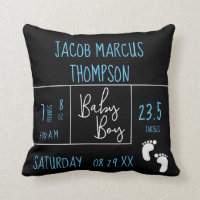 Black Blue Baby Boy photo with Birth Stats Throw Pillow