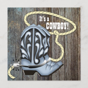 Black Blue Barn Wood Cowboy Baby Shower Invitation