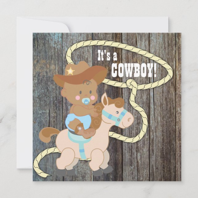 Black Blue Barn Wood Cowboy Baby Shower Invitation (Front)