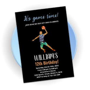 Black Blue Basketball Birthday Invitations